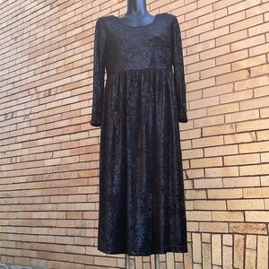 Vintage 90s Molly Malloy Black Crushed Velvet Pullover Maxi Dress Size 14